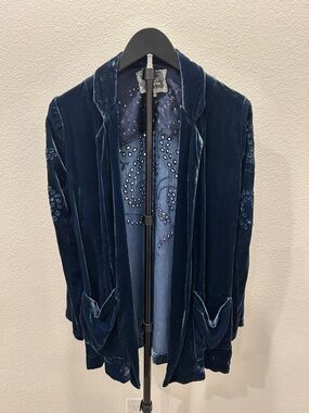 Johnny Was Midnight Blue Velvet Open-Front Blazer
